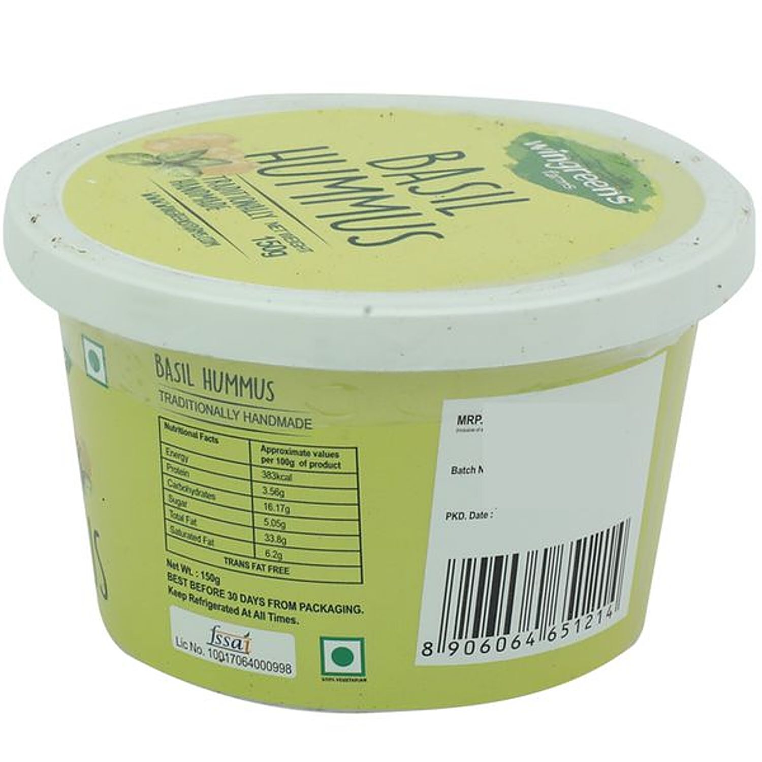 Wingreens Farms Basil Hummus Dip Spread 150 g