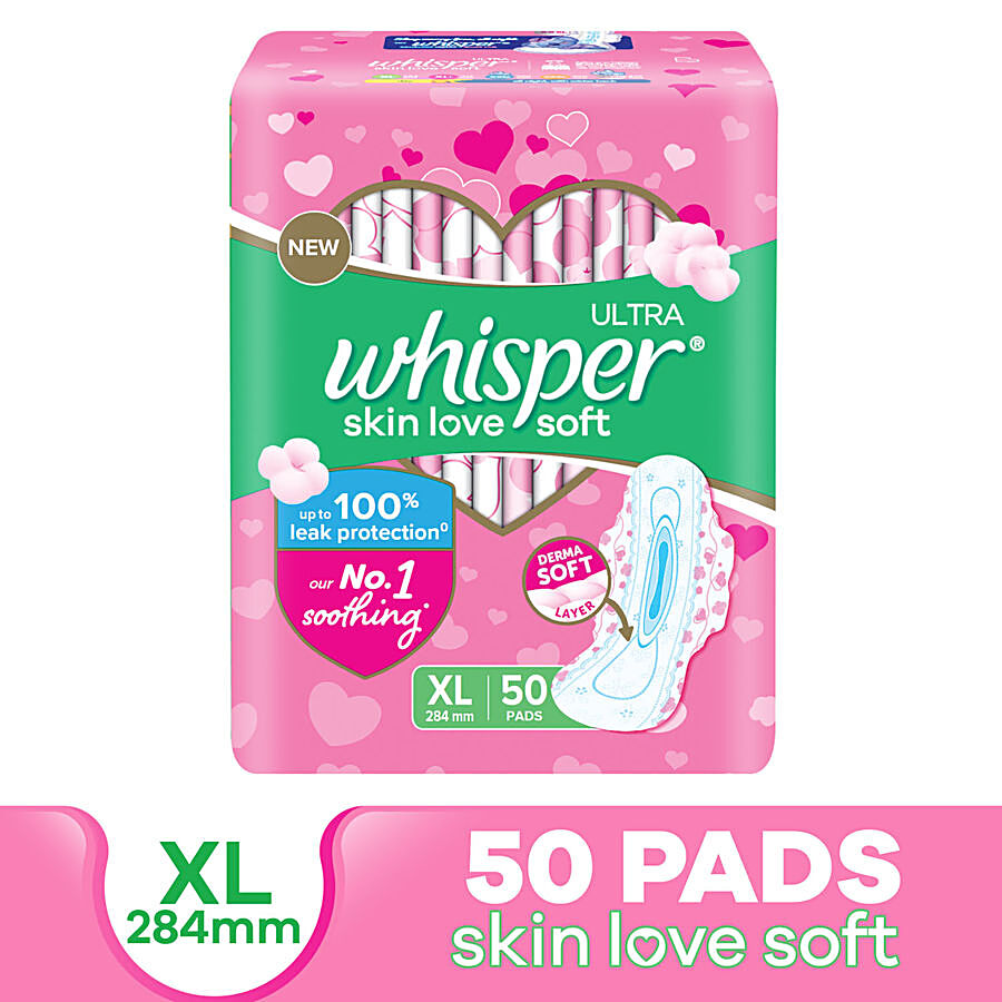 Buy Whisper Ultra Clean Sanitary Pads for Women, 50 thin Pads, XL+, Hygiene &  Comfort, Soft Wings, Dry top sheet, Suitable for Heavy flow, Odour free, 31.7 cm  Long