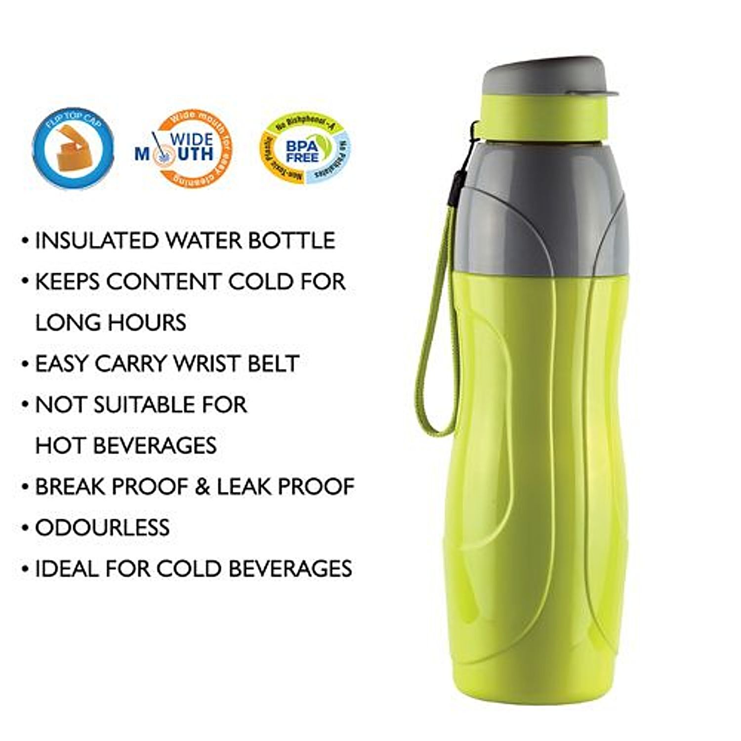 Cello Puro Plastic Sports Insulated Water Bottle,Set of 4, Assorted (900 ML)