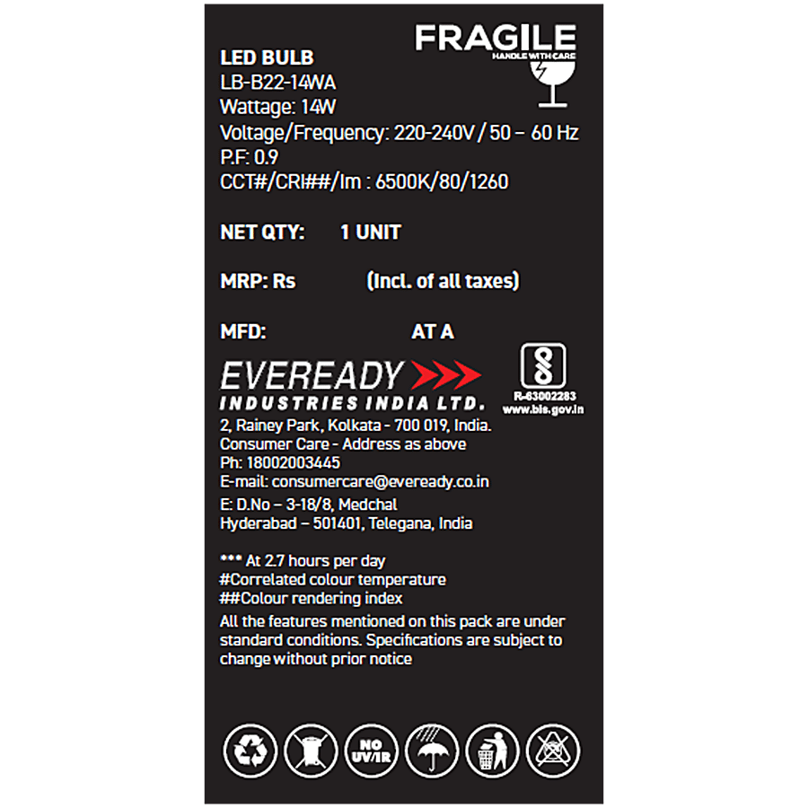 Eveready Ceramic Everyday 14W Cool Daylight LED Bulb at Rs 238/piece in  Thoothukudi