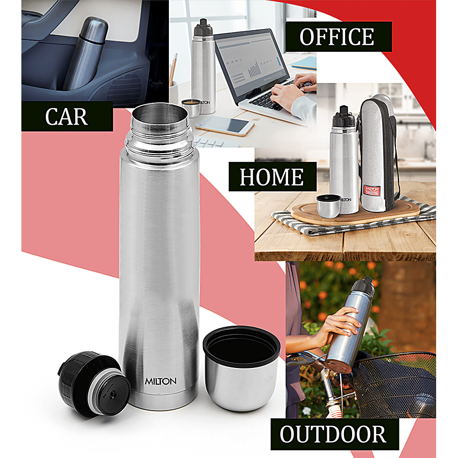 Milton Thermosteel Glassy 750, Double Walled Vacuum Insulated 750 ml | 25  oz | 24 Hours Hot and Cold Water Bottle with Drinking Cup Lid and Cover