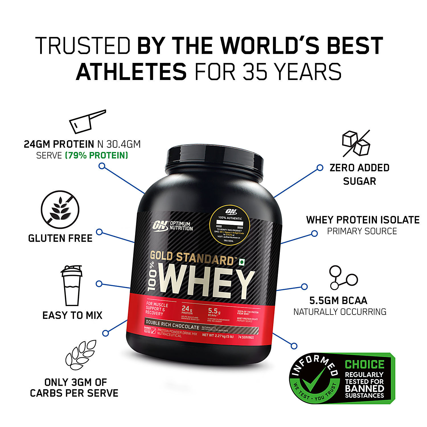 Optimum Nutrition Whey Protein Powder - Vanilla Ice Cream