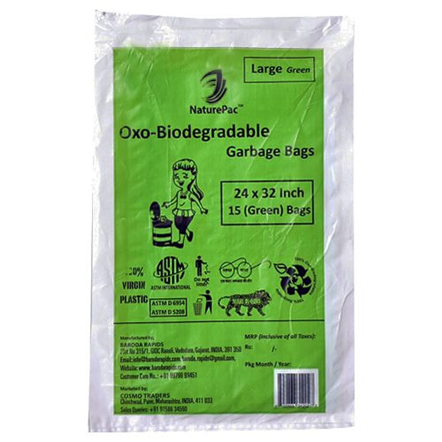 Buy NaturePac Garbage Bag - Large, Green, Biodegradable Online at Best  Price of Rs 130 - bigbasket