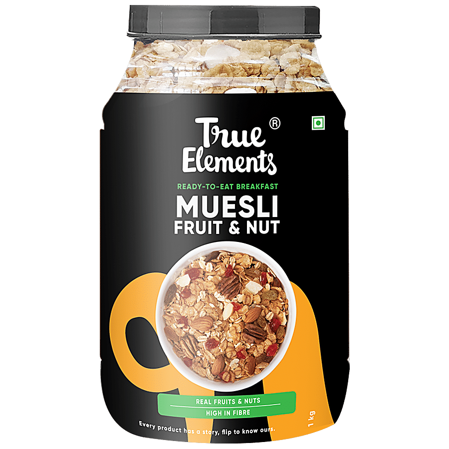 True Elements Fruit & Nut Muesli - Rich In Protein & Fibre, No Added Sugar,  1 kg Matt Pouch