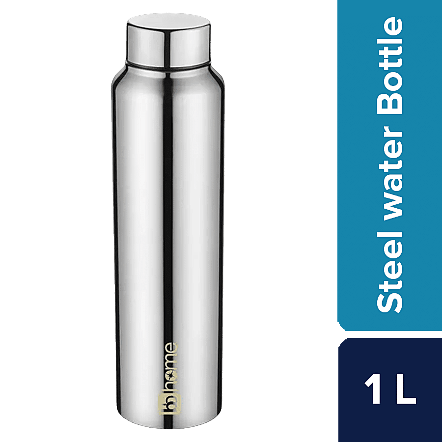 BB Home Frost Stainless Steel Water Bottle With Steel Cap - Steel Mirror Finish, PXP 1004 DV, 1 L