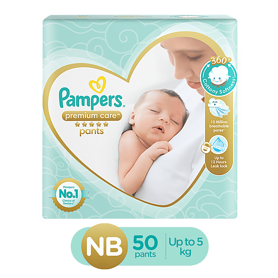 Pampers Premium Care Diaper Pants - New Baby, Up to 5 kg, Lotion with Aloe Best Price of Rs 658 - bigbasket