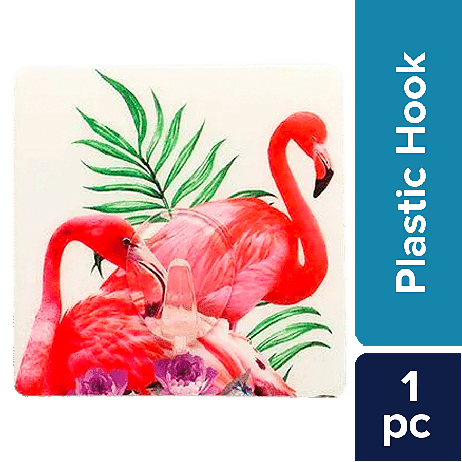 BB Home Magic/Plastic Hook - Self Adhesive/Stickable, Flamingo Print, 1 pc