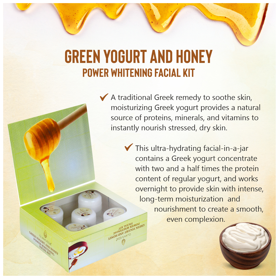 Glamveda Power Whitening Facial Kit Greek Yogurt Honey For All Skin Types No Parabens No Artificial Colorants 110 g