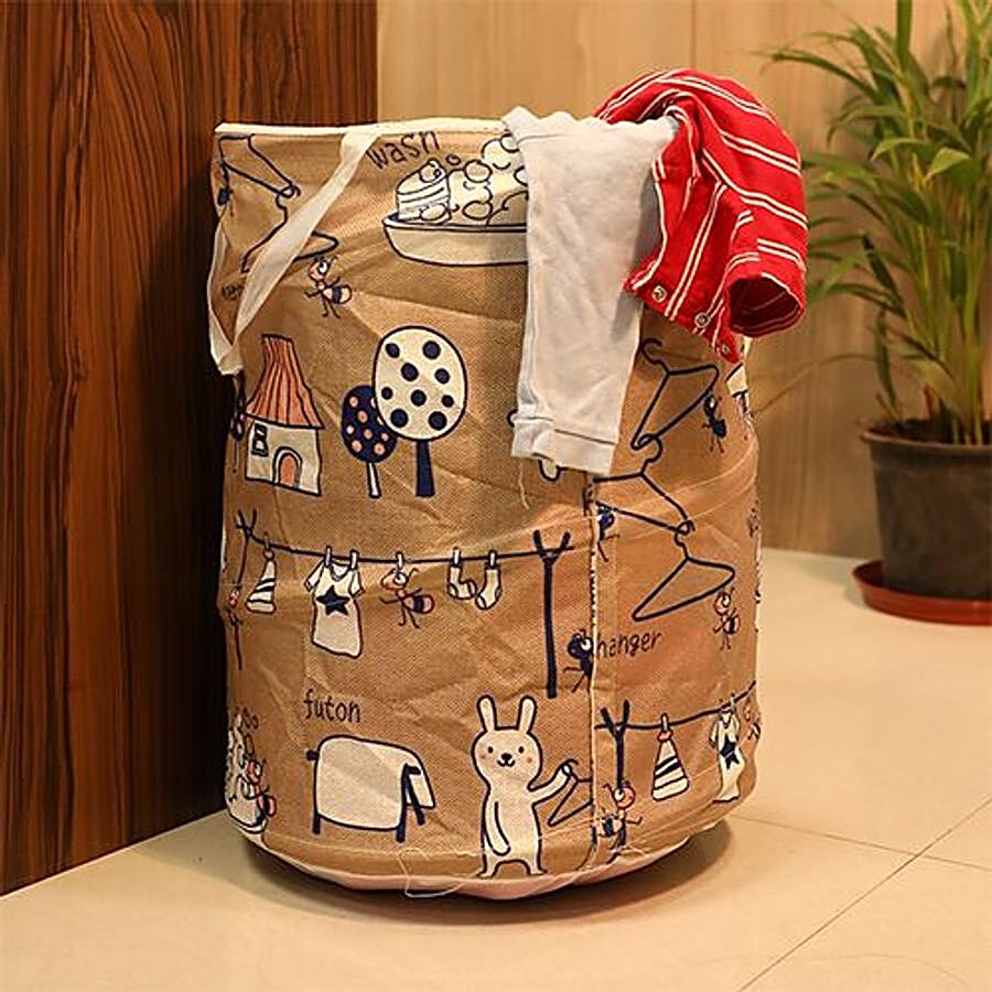 Buy DP Clothes Storage Laundry Bag/Basket - Printed, Fabric Material,  Washable, Lightweight, Brown, BB-564 Online at Best Price of Rs 289 -  bigbasket