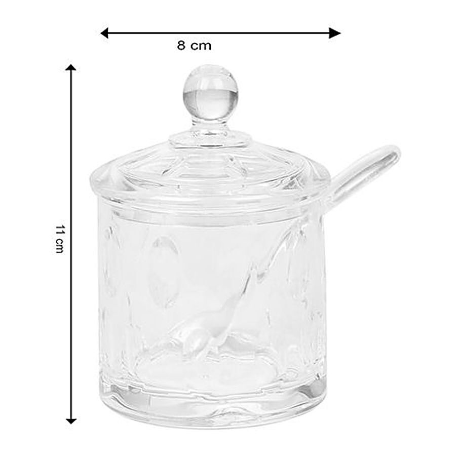 ACRYLIC PLASTIC CLEAR SWEETS SAUCE SUGAR BOWL SPOON LID CONDIMENT JAM  CONTAINER