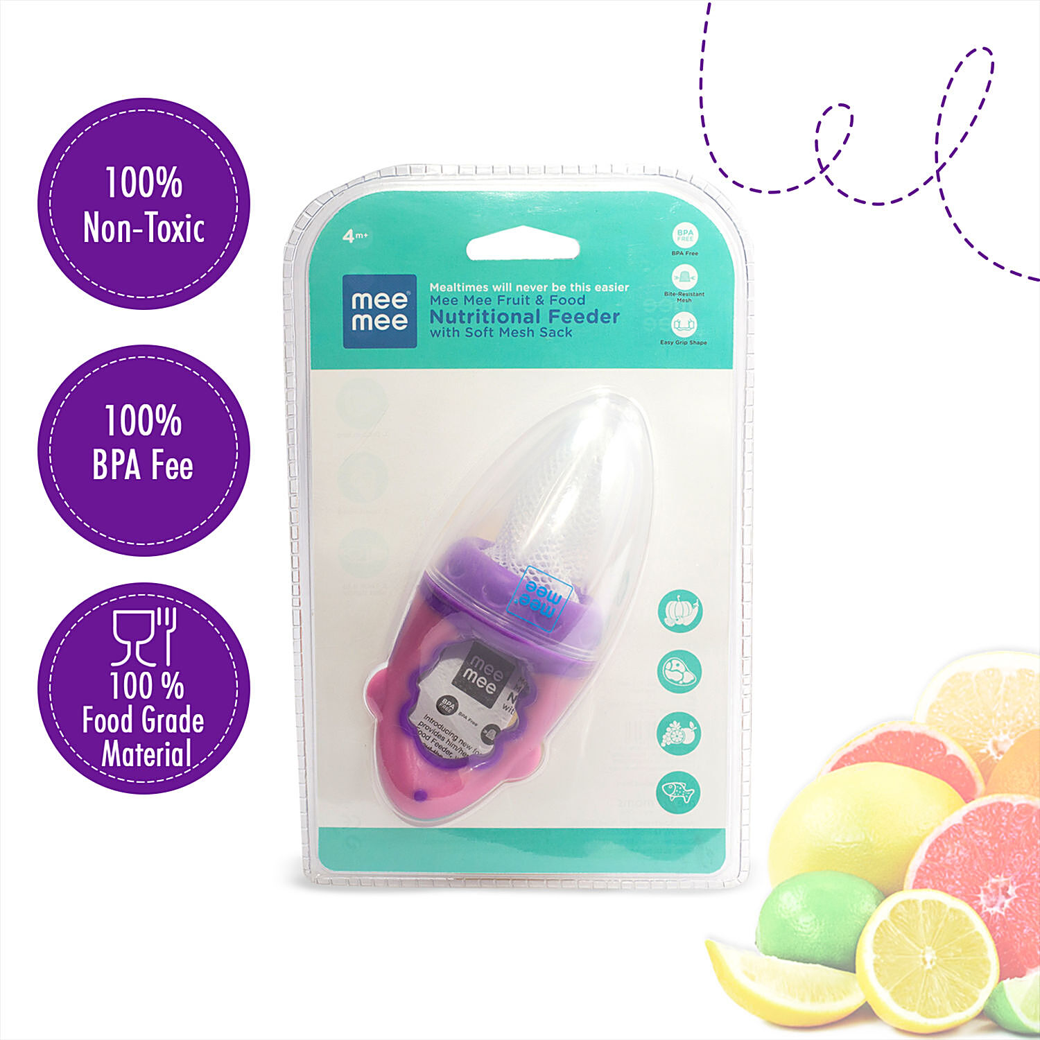 Mee Mee Fruit & Food Nibbler With Silicone Sack (Pink)