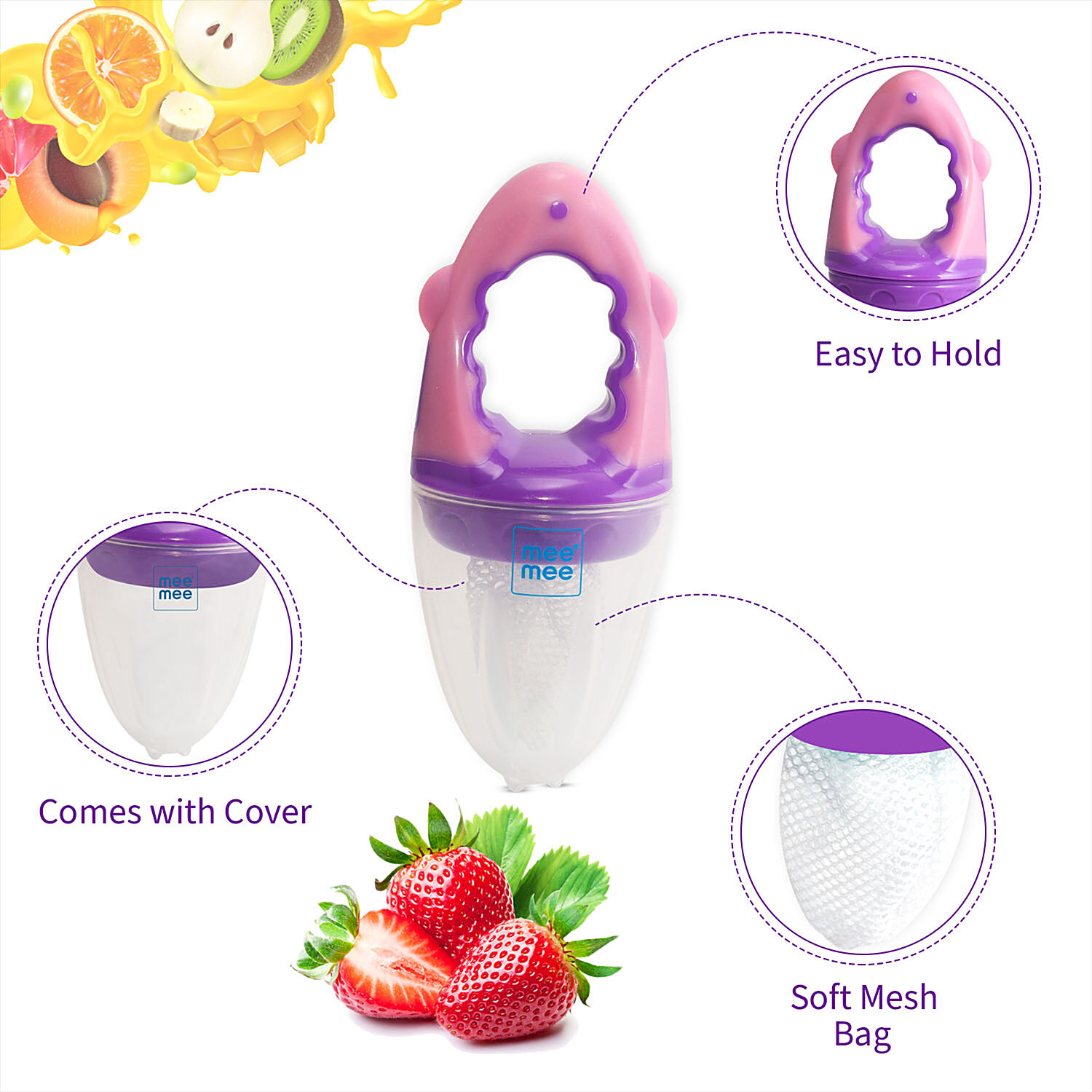 Mee Mee Fruit & Food Nibbler With Silicone Sack (Pink)