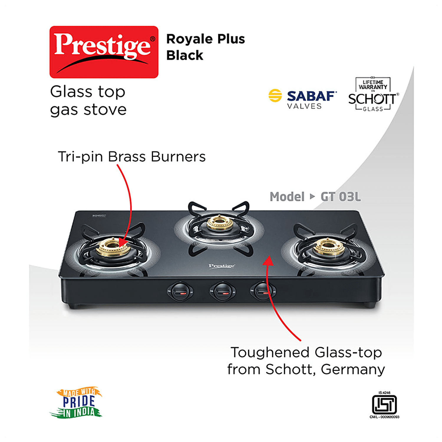 Prestige royale plus 3 store burner gas stove