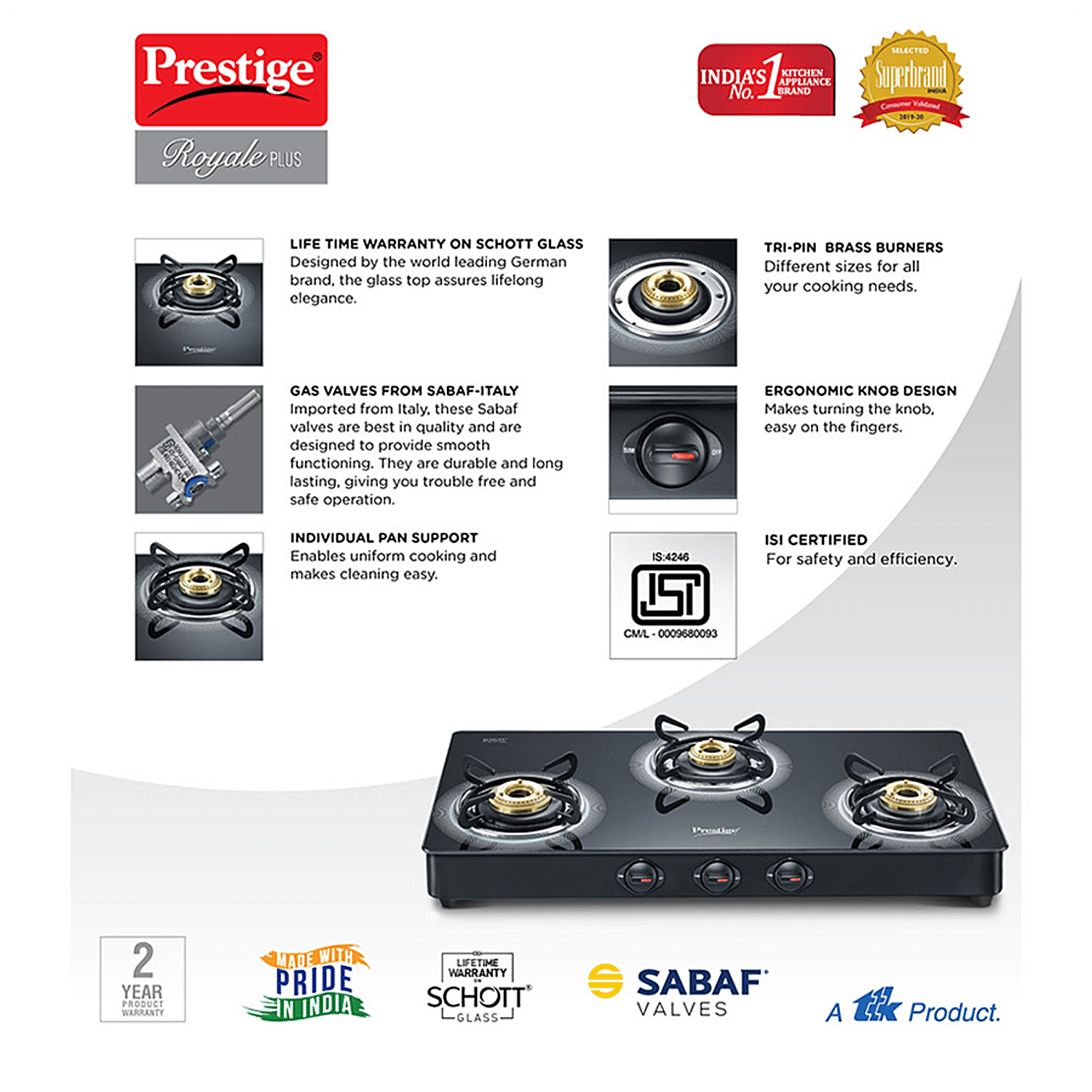 prestige schott glass 3 burner price