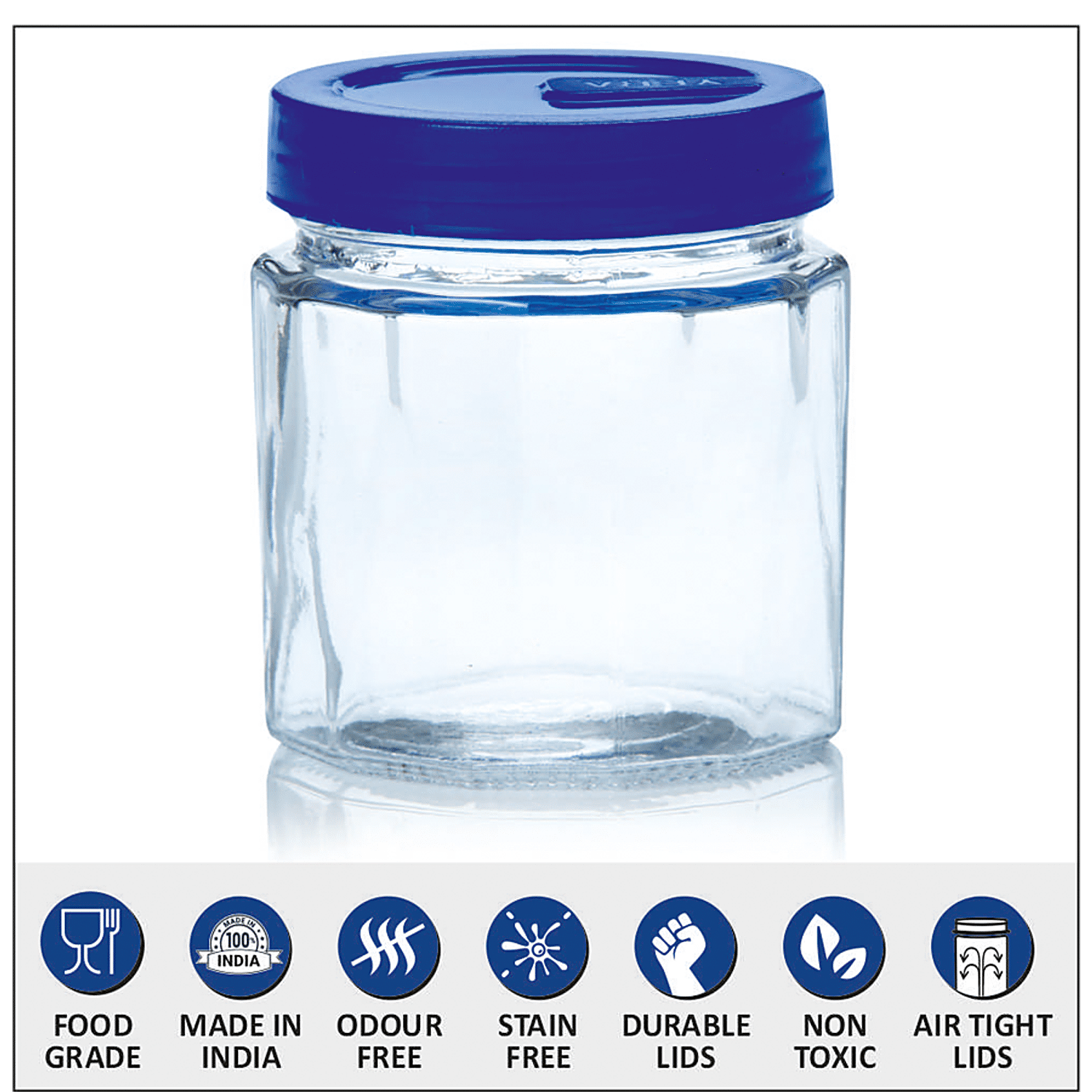 Buy Yera Glass Jar - With Blue Lid, Square, Pantry/Cookie/Snacks