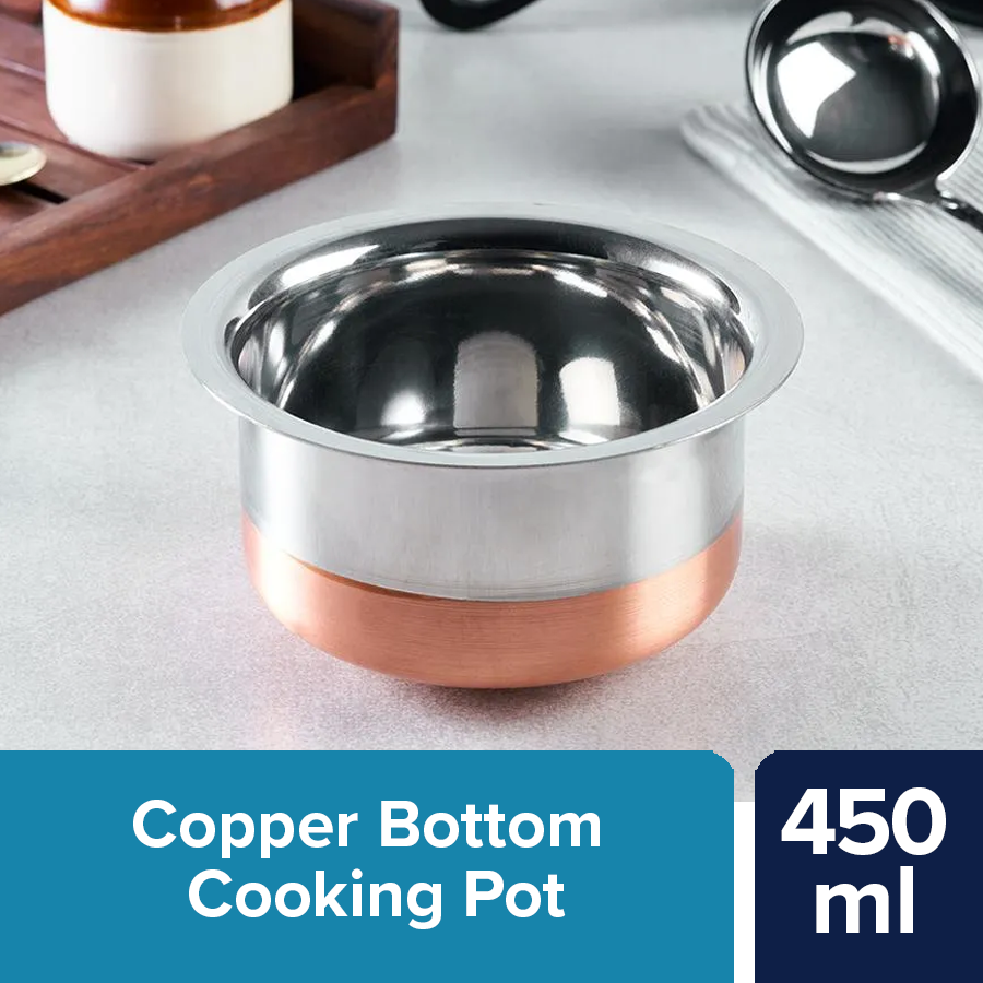 Copper Bottom Stainless Steel Kadai 4 Pcs Set to Cook / Fry 7.5 to 11  #48098