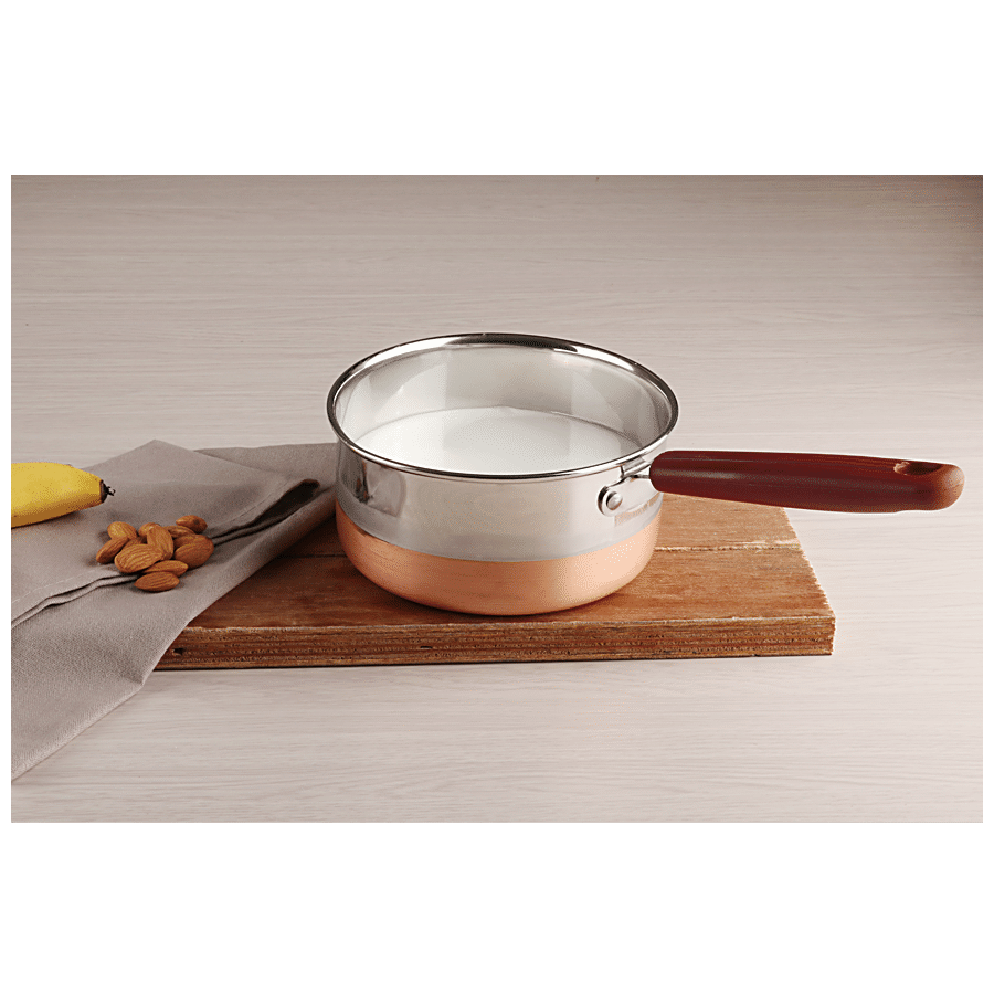 IndiaBigShop Stainless Steel Copper Bottom Saucepan/Cookware/Container with  Handle Silver Color - 1 Quart