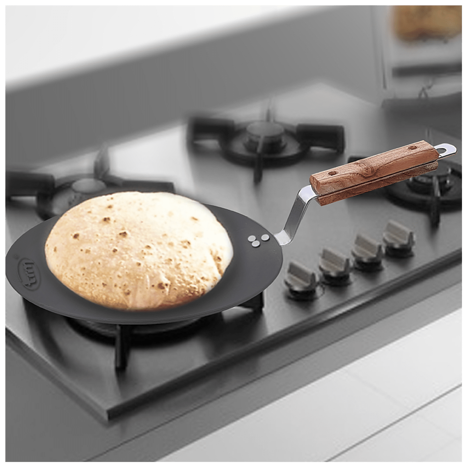 Iron Tawa Tava Crepe Pancake Pan Chapati Roti Flat Wooden Handle Heavy Duty  25cm