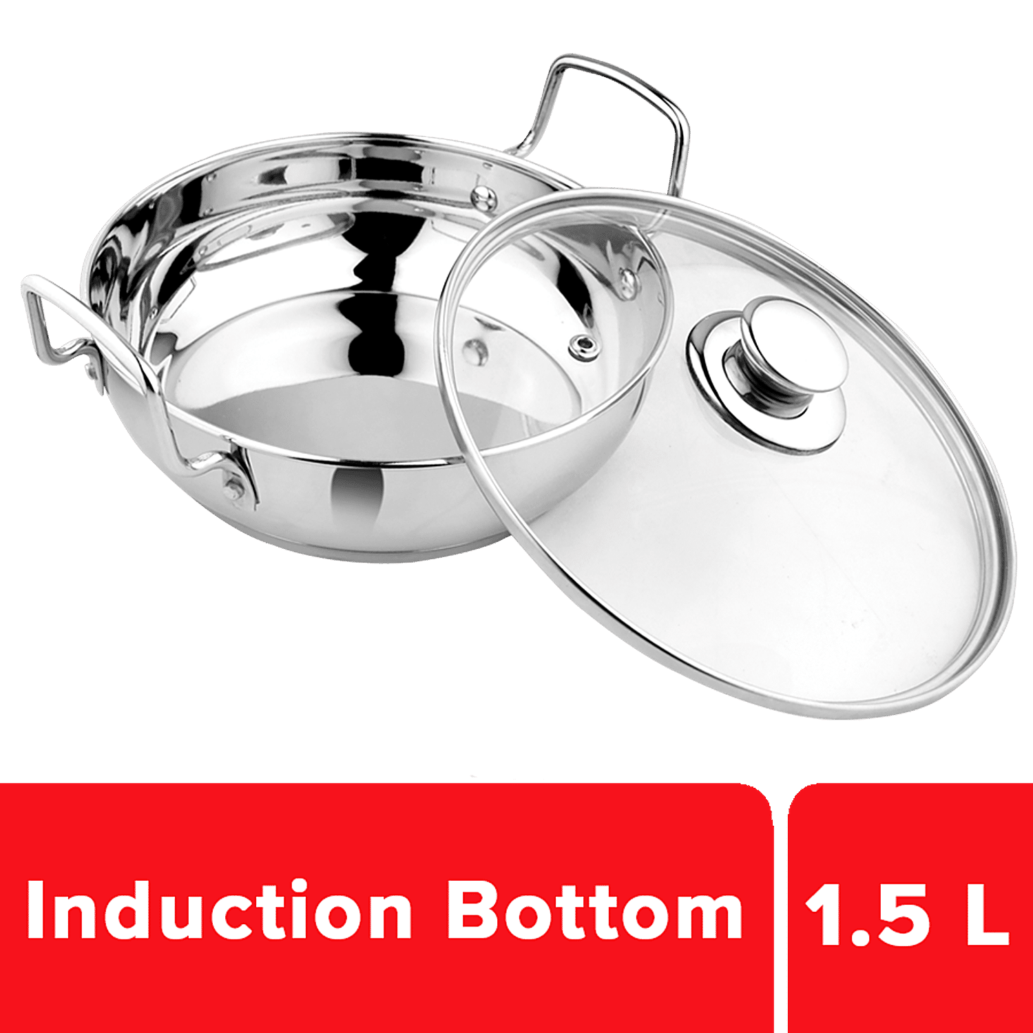 Silver Iron Kadai For Cooking Induction Base Medium Size: 1500ml