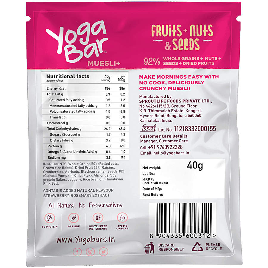 YogaBar Fruits, Nuts + Seeds Whole grain Muesli 400gm - Cureka - Online  Health Care Products Shop