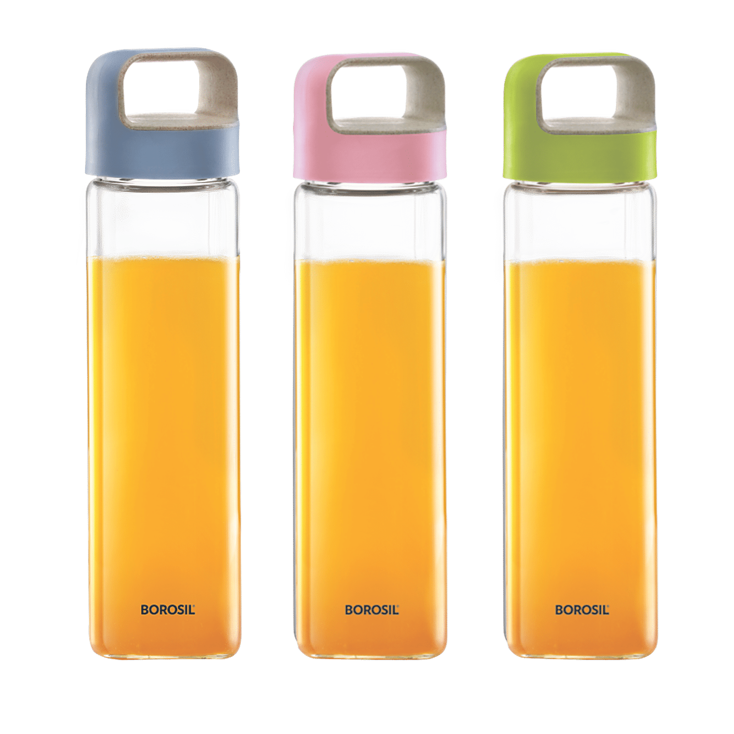 Borosil - Neo Borosilicate Glass Water Bottle With Green Handle For Fridge  And , 550ml Set Of 2