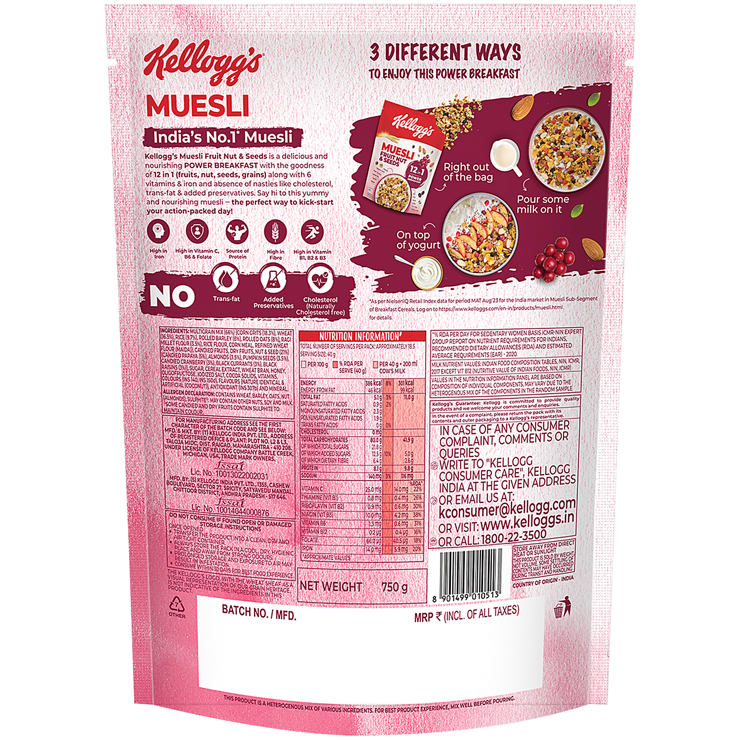 Buy Kelloggs Muesli Fruit Nut & Seeds - 12-In-1 Power Breakfast