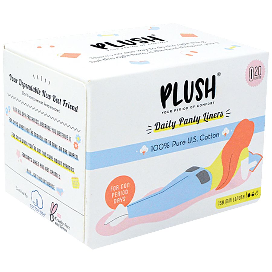 Plush 100% Pure US Cotton Panty Liners, 20 pcs