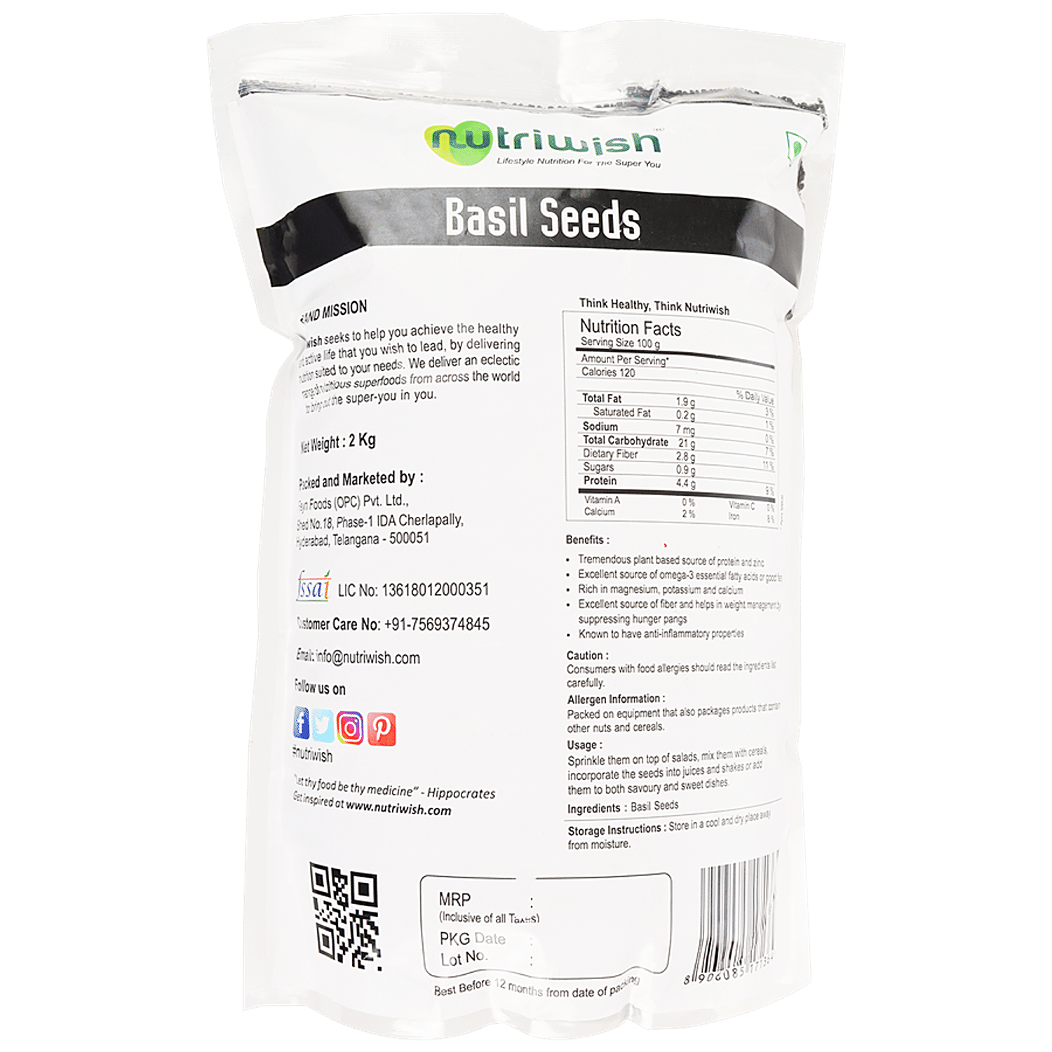 Buy Nutriwish Basil Seeds Premium Online at Best Price of Rs 600