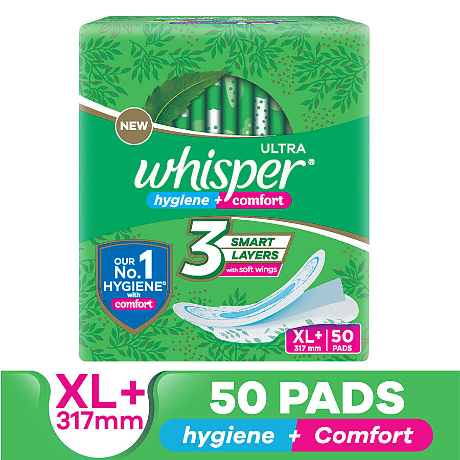 Buy Whisper Sanitary Pads - Ultra Clean For Women, XL+ 50pcs + Ultra Nights  XXXL Wings 20pcs Online at Best Price of Rs 1172.55 - bigbasket