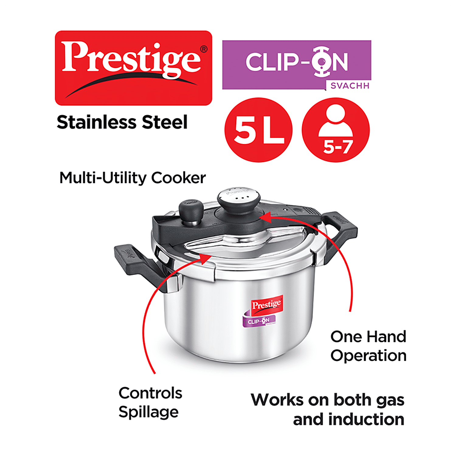 Prestige clip on discount pressure cooker 5 litre