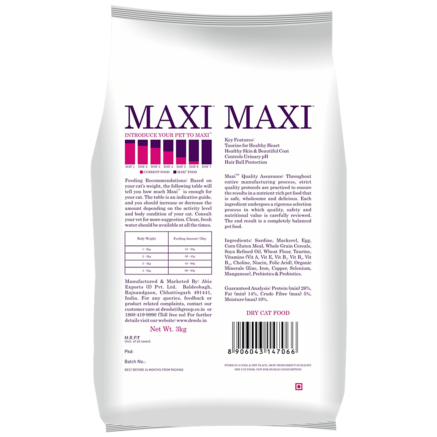 ingredients maxi cat food