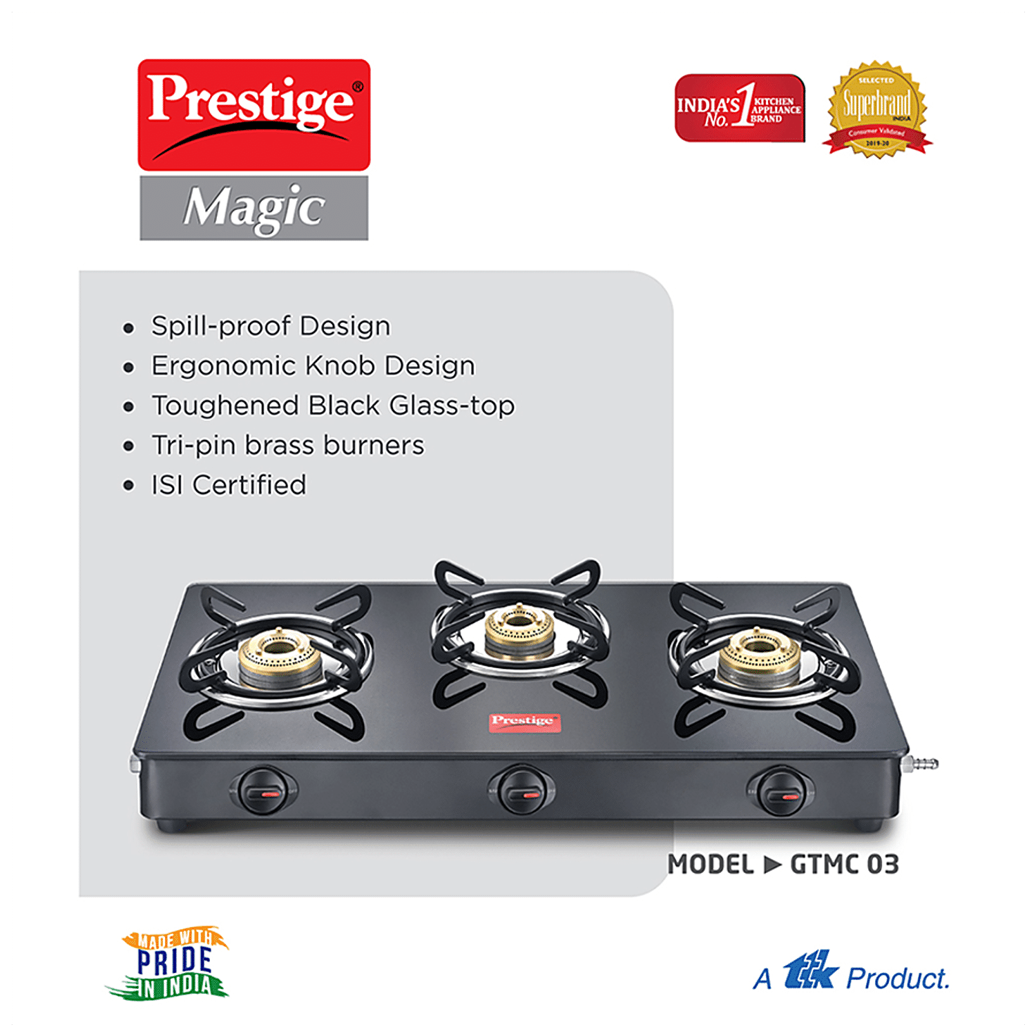 prestige 3 brass burner gas stove