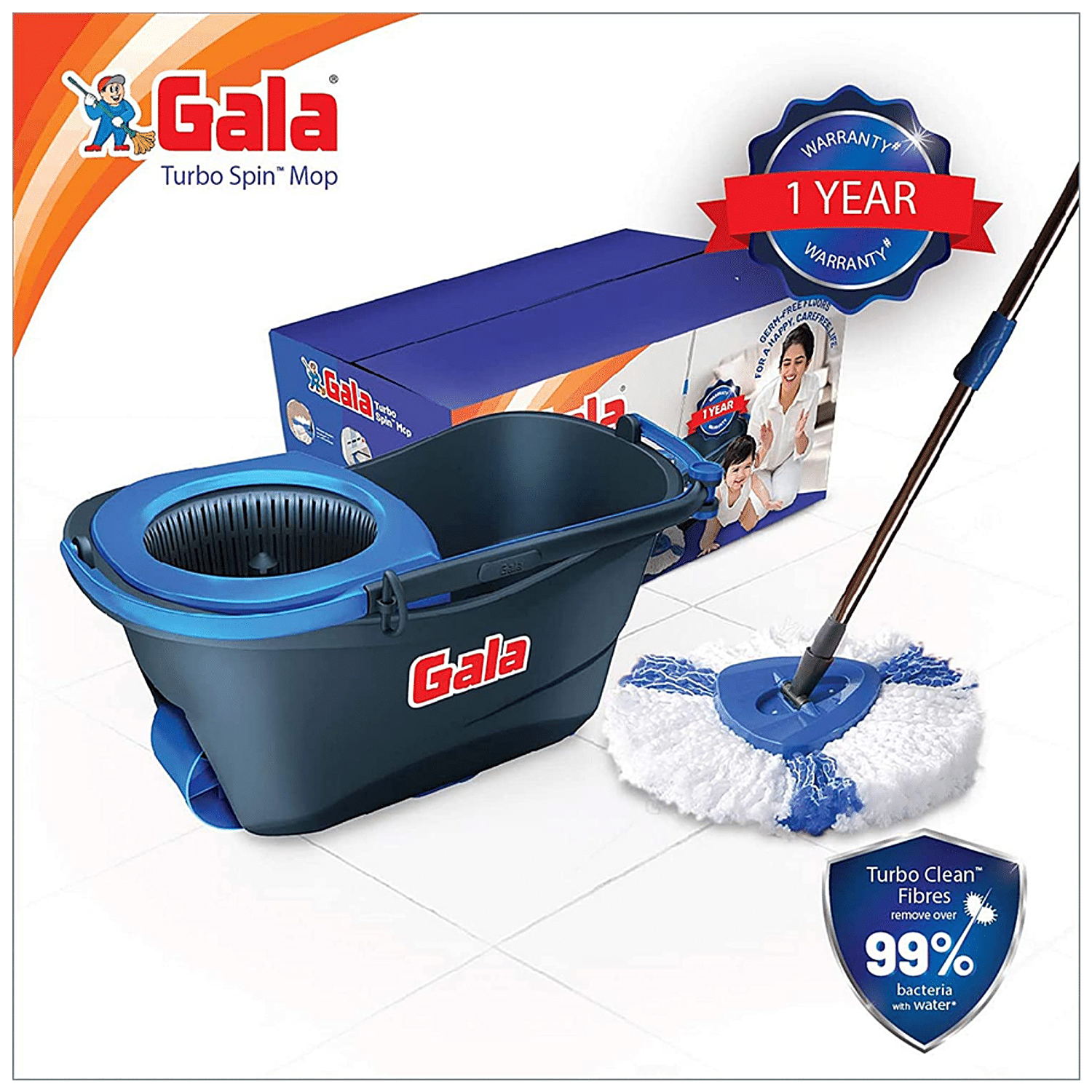 Buy Gala Turbo Spin Mop Stick With Bucket, Triangular Head & Easy Big Wheel  With 2 Refills - Floor Cleaning, Mopping Set, Grey & Blue Online at Best  Price of Rs 2230 - bigbasket