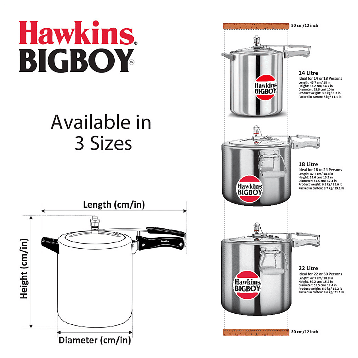 8.65 Kg Silver Hawkins Big Boy Pressure Cooker, Capacity: 18 L