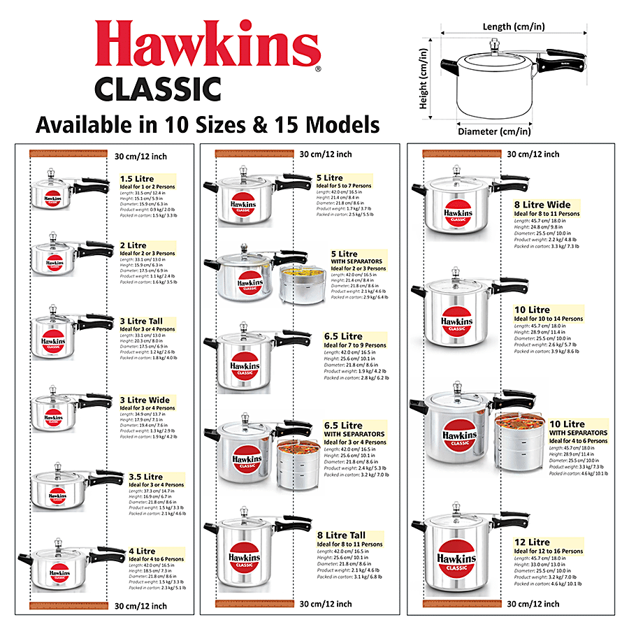 Hawkins D00 Classic Aluminum Pressure Cooker - 8 Litres