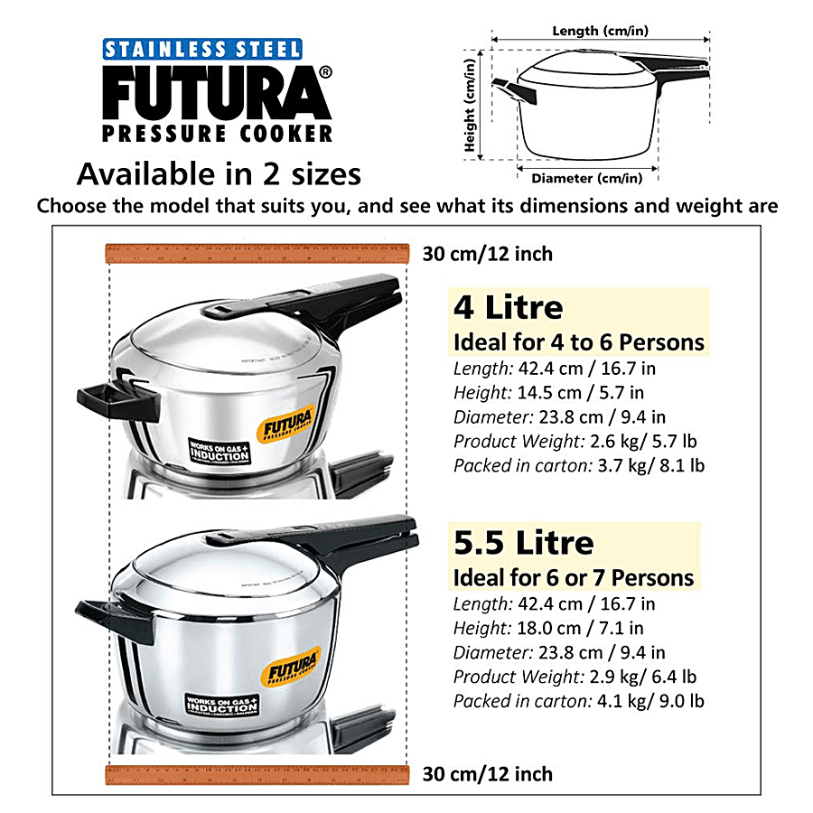  Hawkins-Futura F-41 Induction Compatible Pressure Cooker,  4-Liter, Stainless Steel: Home & Kitchen