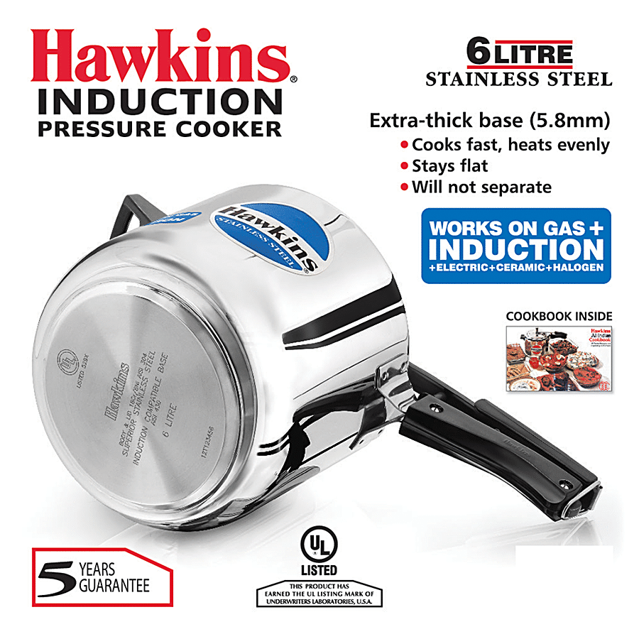 Hawkins Stainless Steel Induction Compatible Inner Lid Pressure Cooker, 4  Litre, Silver (Hss40), 4 Liter