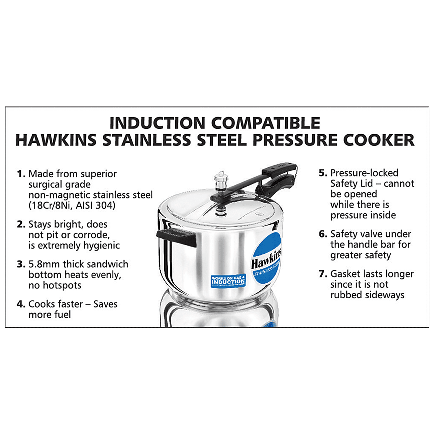 Hawkins B85 8.0 Liter Stainless Steel Pressure Cooker