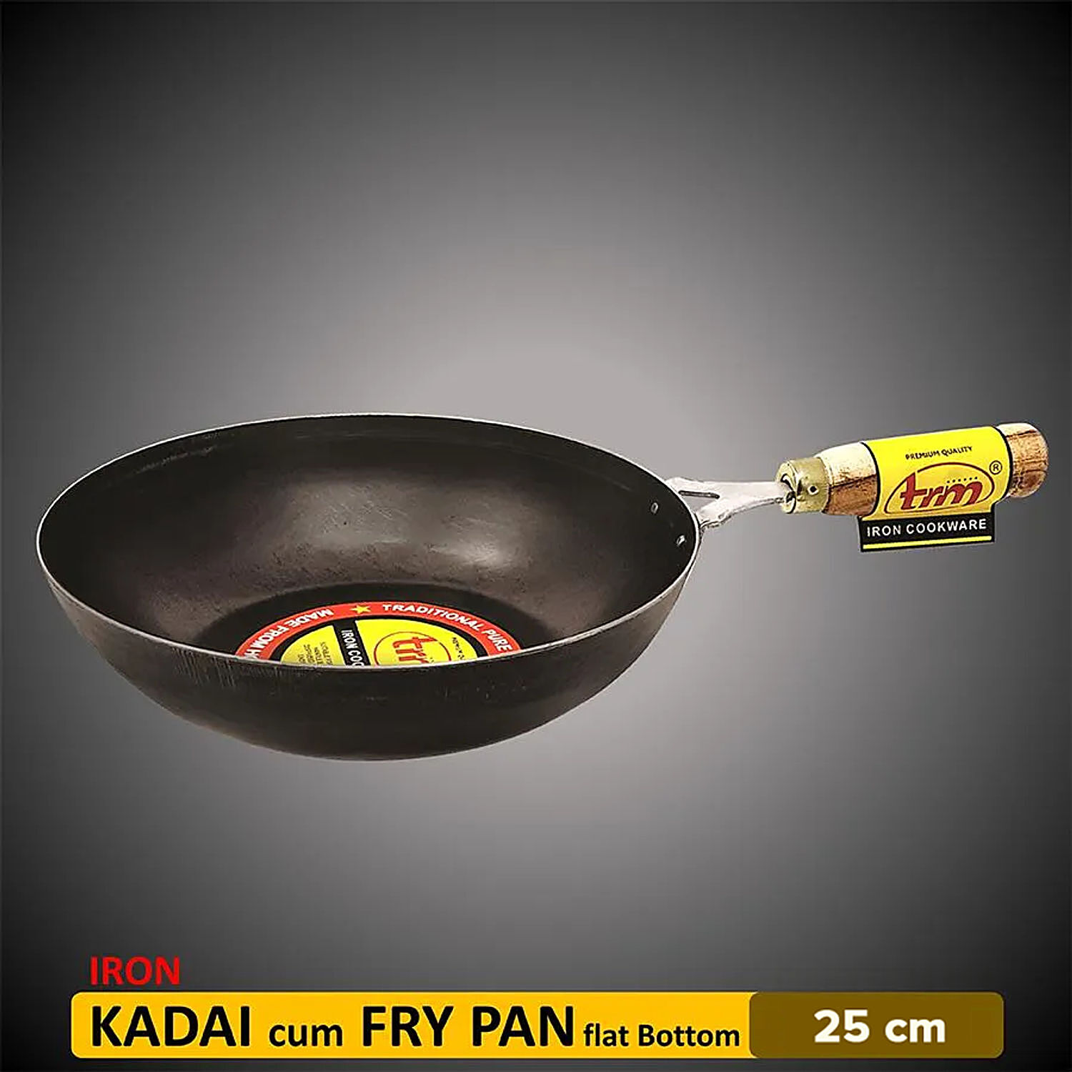 Buy Trm Pure Iron Kadai - Flat Bottom, 25 cm, with Handle Online