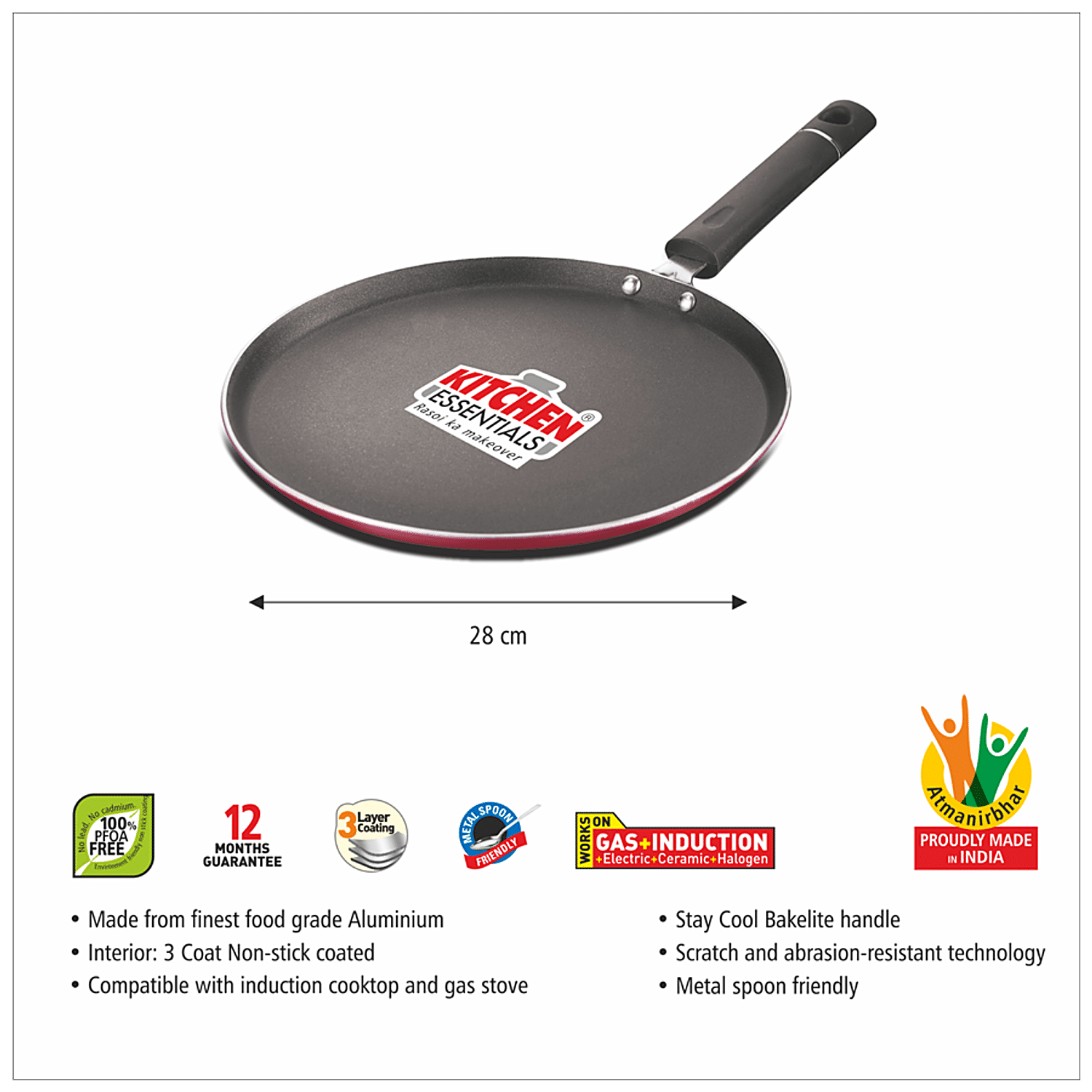 Non-Stick – Induction Based Dosa Tawa (3 Coat Hammer Tone Finish) – 28 cm –  Kitchen Essentials