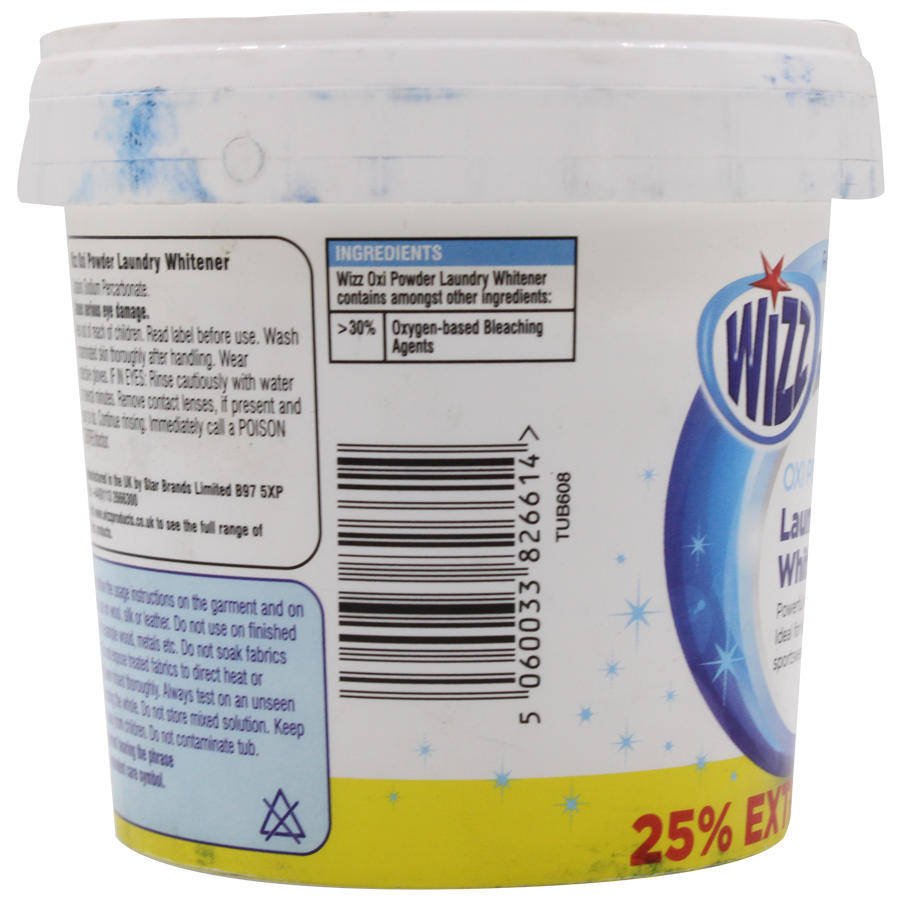 Wizz Oxi Powder Laundry Whitener - Removes Tough Stains, 625 g