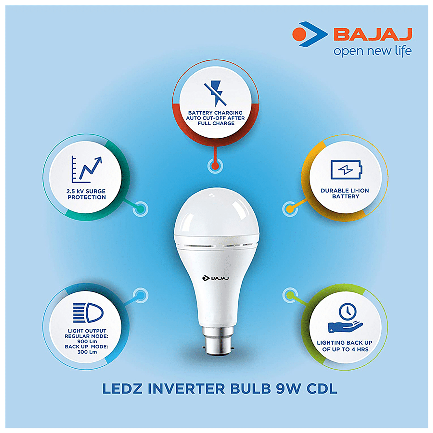 bajaj 9w b22 led white inverter lamp