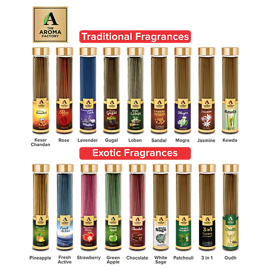  The Aroma Factory Agarbatti, Luxury Precious Patchouli Incense  Sticks, Low Smoke & Zero Charcoal, Premium, Fresh, & Fruity Fragrance for  Home, Meditation, 100g X 1Bottle Pack : Home & Kitchen