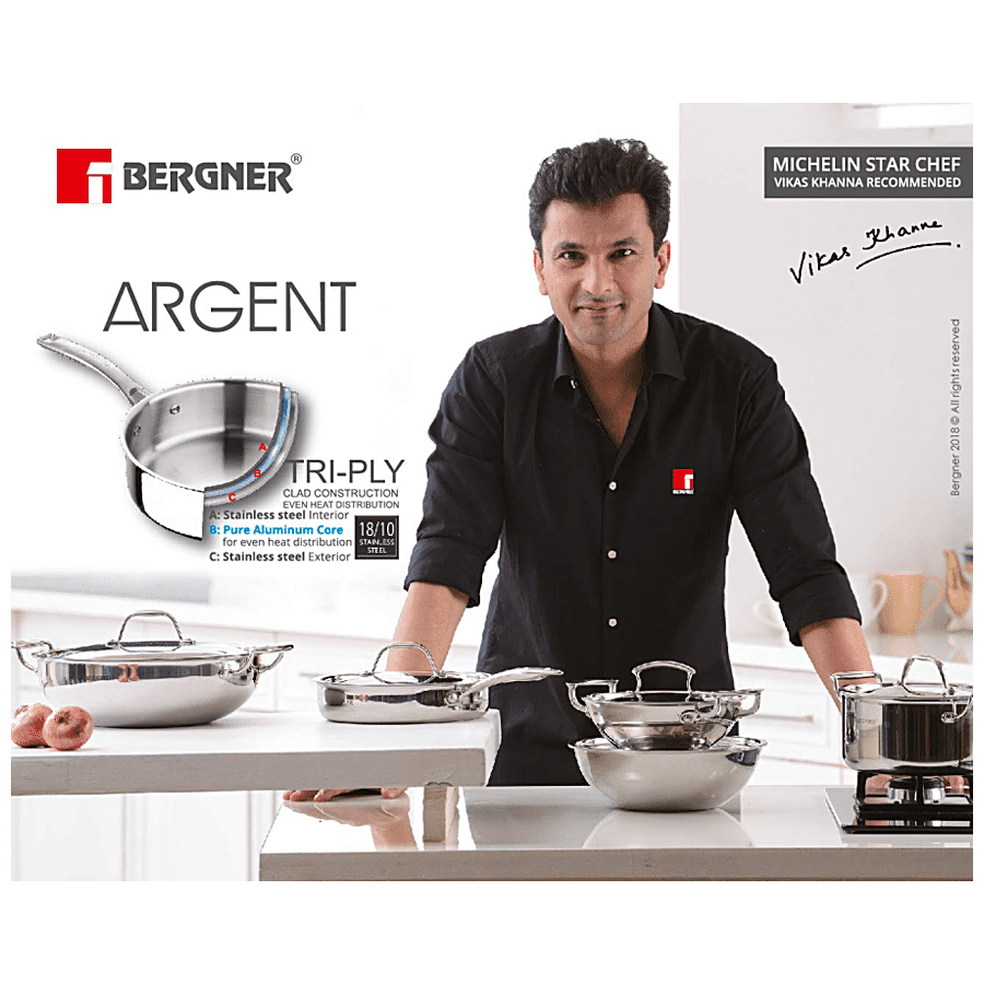 Bergner Stainless Steel Tri Ply Cookware Set Review (Saucepans, Frying Pan,  Kadai, Tope Lid) 