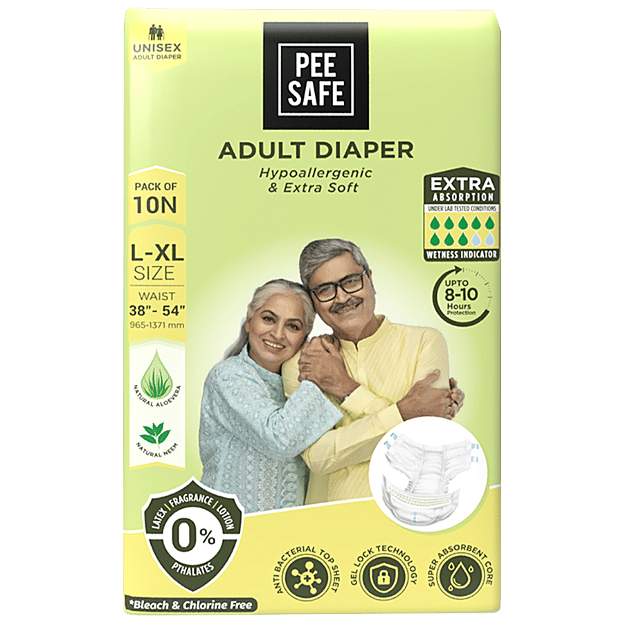 Pee Safe Adult Diaper - Hypoallergenic & Extra Soft, Unisex, Large - Extra  Large, 10 pcs