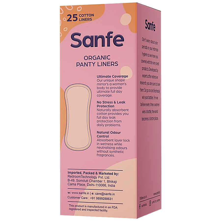 Sanfe Organic Cotton Panty Liners - Rash Free, Soft & Thin, 25 pcs