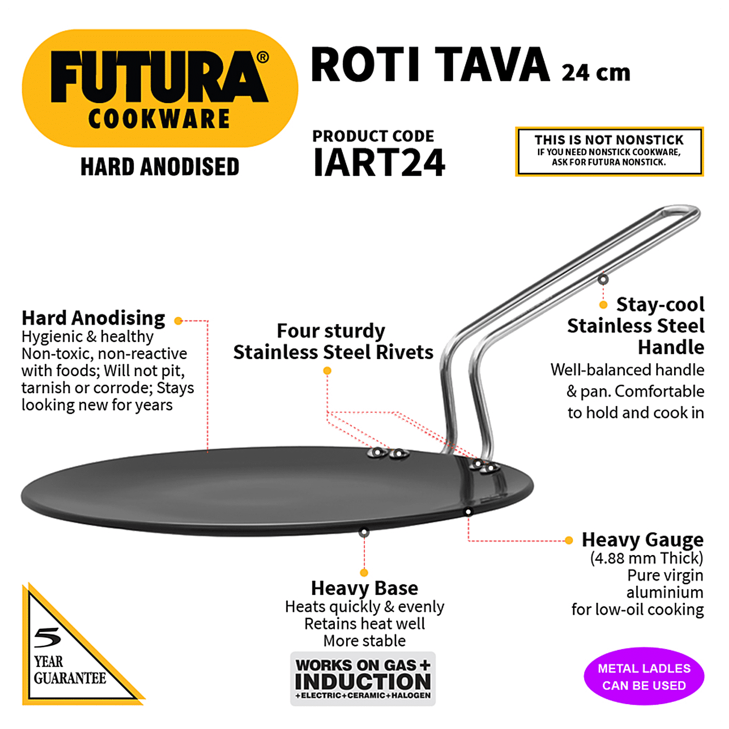 Hawkins Futura Hard Anodised Induction Roti Tawa 24cm 4.88mm IART24