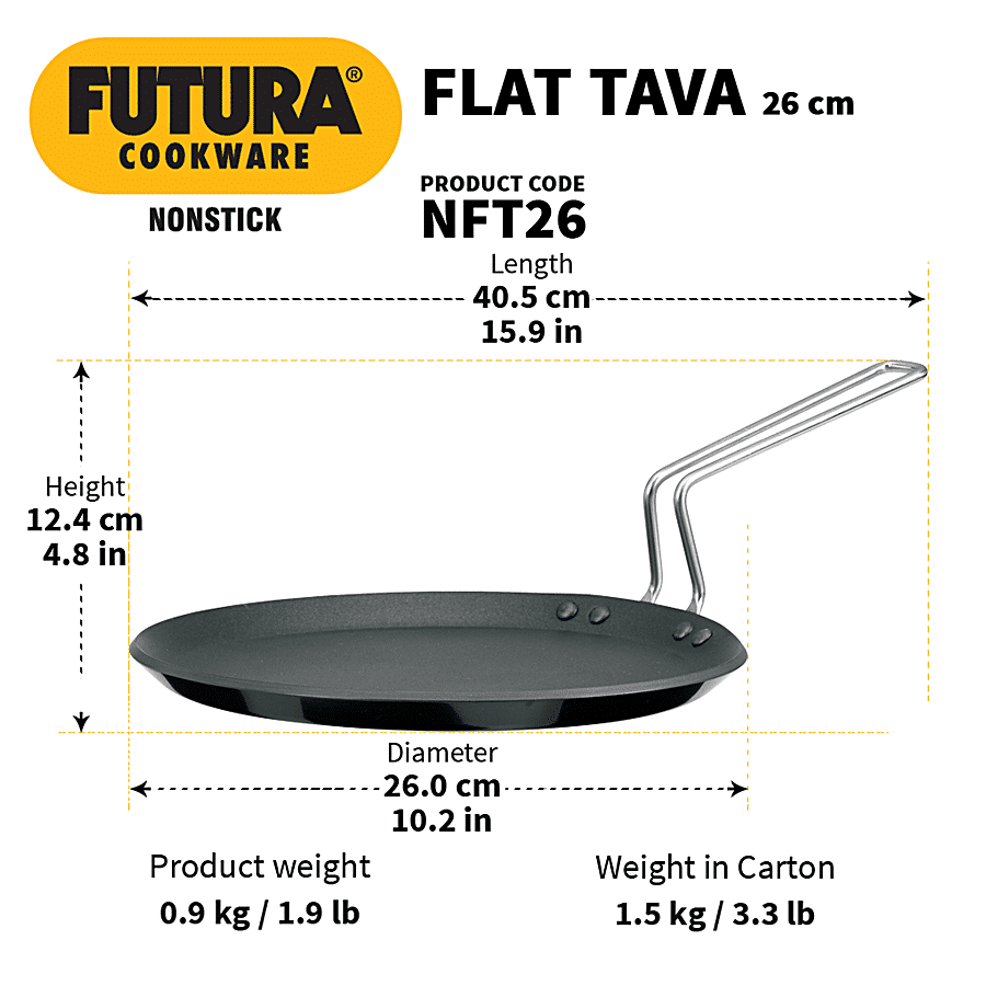 Buy Hawkins Futura Hard Anodised Aluminium Flat Tawa - Induction Base, 26  cm, 4.88 mm, Stainless Steel Handle, IAFT26 Online at Best Price of Rs 1300  - bigbasket