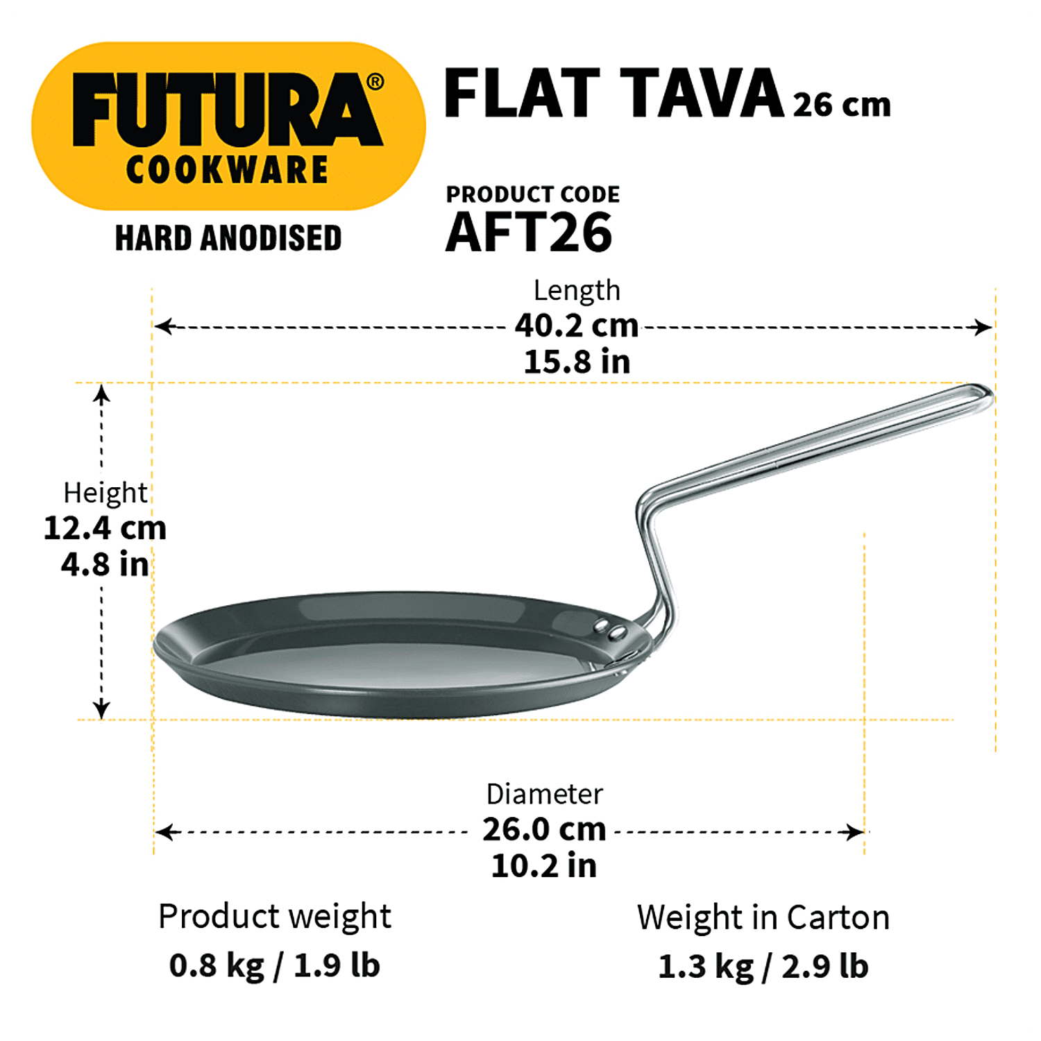 Buy Hawkins Futura Hard Anodised Aluminium Flat Tawa - Induction Base, 26  cm, 4.88 mm, Stainless Steel Handle, IAFT26 Online at Best Price of Rs 1300  - bigbasket