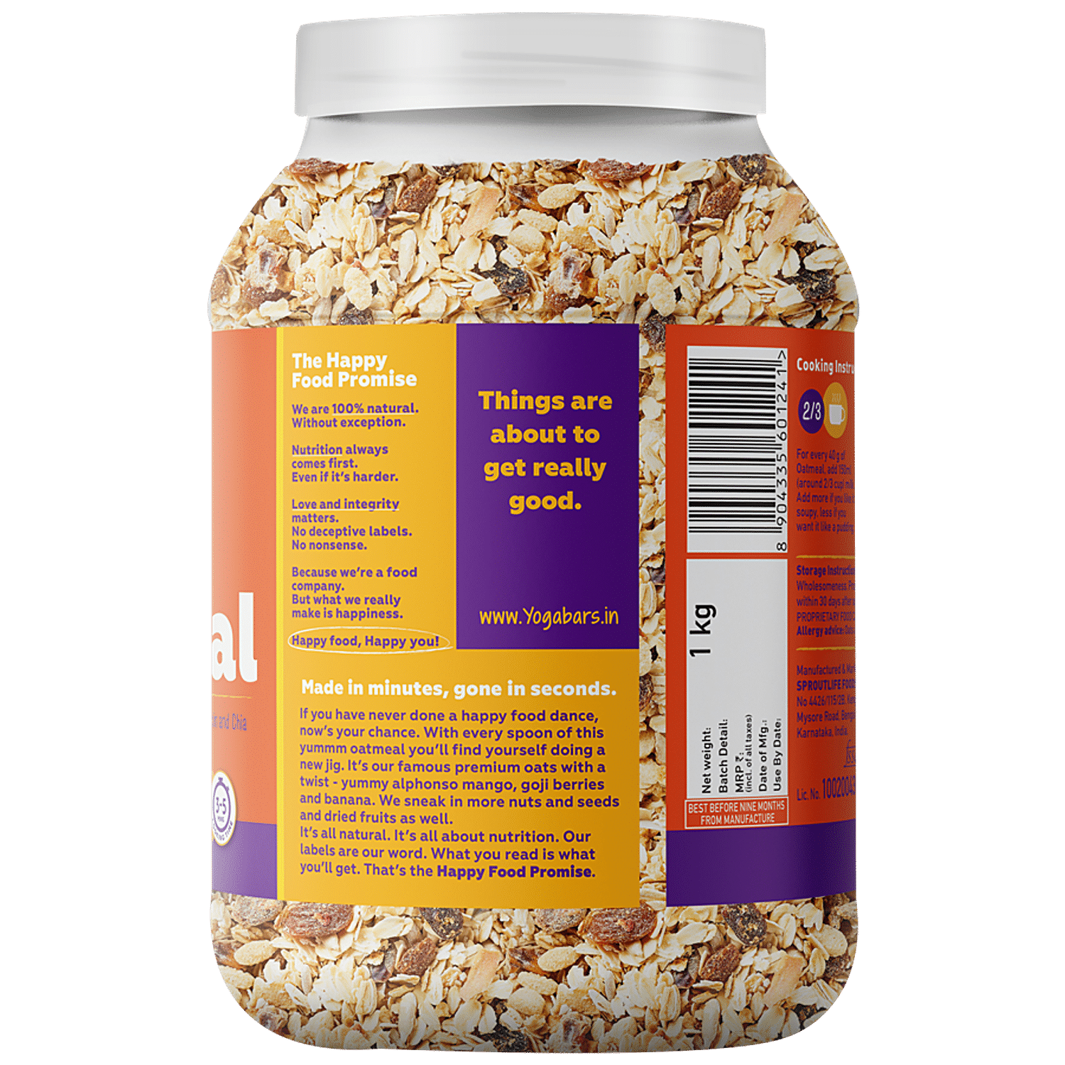 Buy Yogabar No Added Sugar Oatmeal (800 gm)(Pack of 2) Online in India